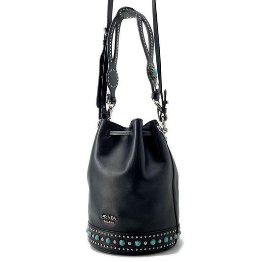 Prada Stone 2Way Bag Leather Black Bucket Bucket Bag