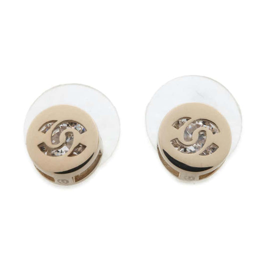 Chanel Round CC Logo Earrings Gold Metal Strass Color Stone Jewelry