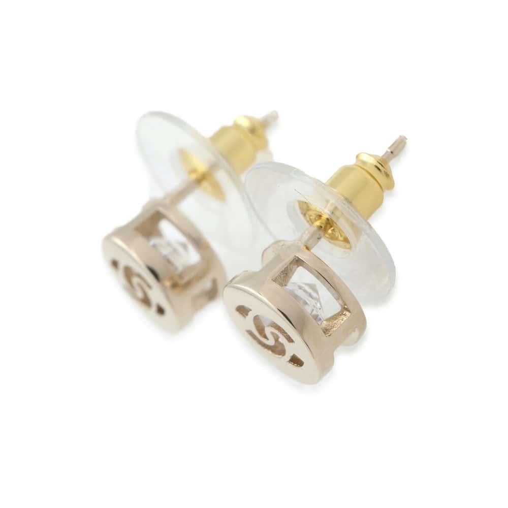 Chanel Round CC Logo Earrings Gold Metal Strass Color Stone Jewelry