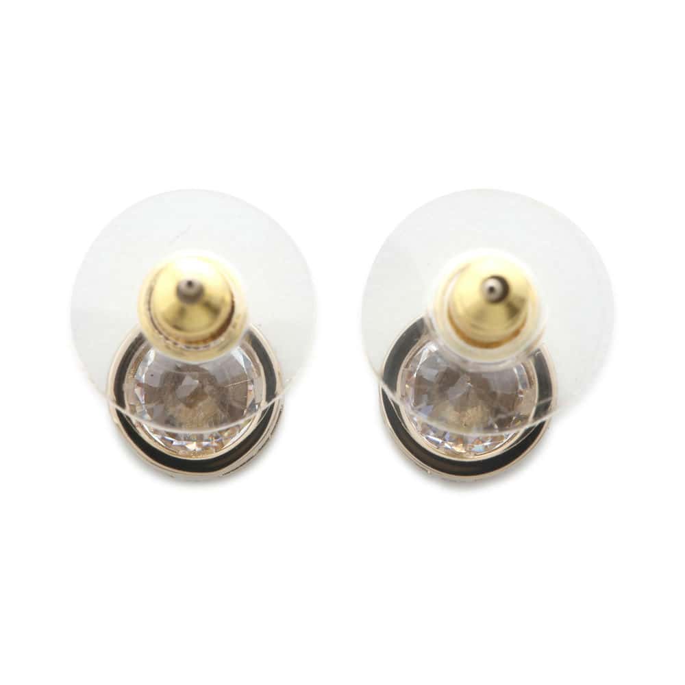 Chanel Round CC Logo Earrings Gold Metal Strass Color Stone Jewelry