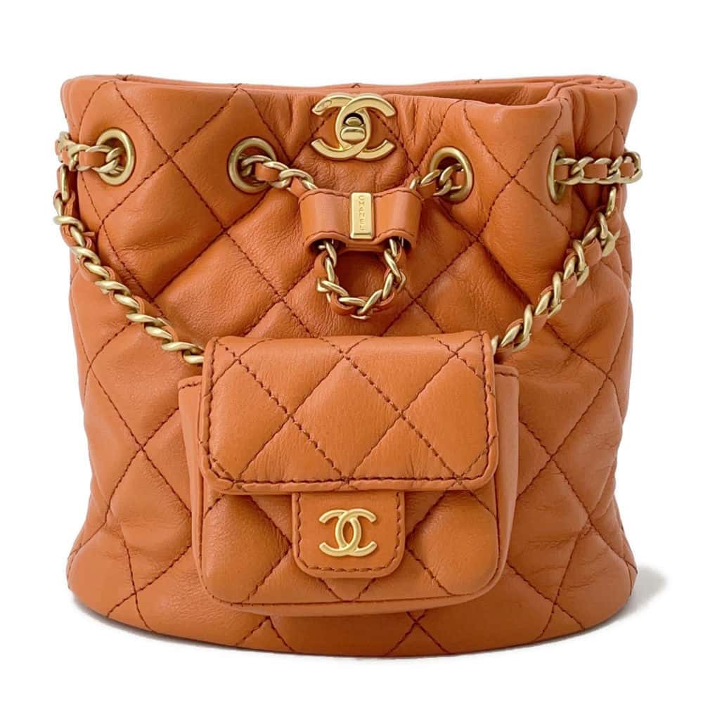 Chanel Matelasse Backpack with Mini Bag Pouch Orange Leather Size Small