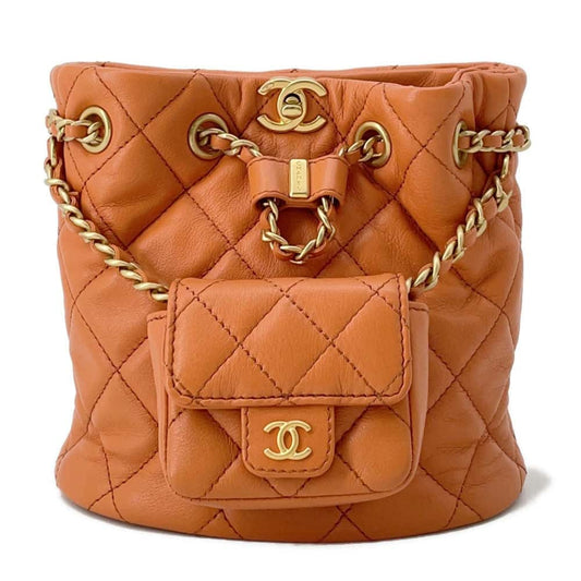 Chanel Matelasse Backpack with Mini Bag Pouch Orange Leather Size Small