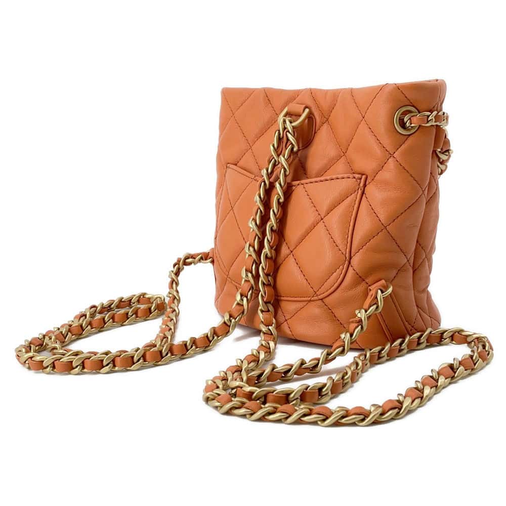 Chanel Matelasse Backpack with Mini Bag Pouch Orange Leather Size Small