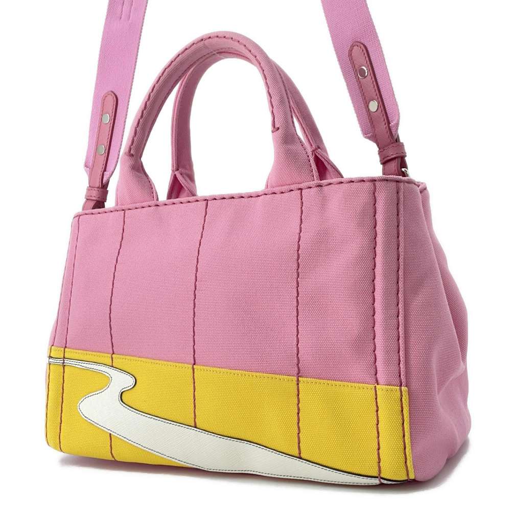 Prada Canapa Patchwork Luxury Handbag Canvas Pink Multicolor Travel Bag