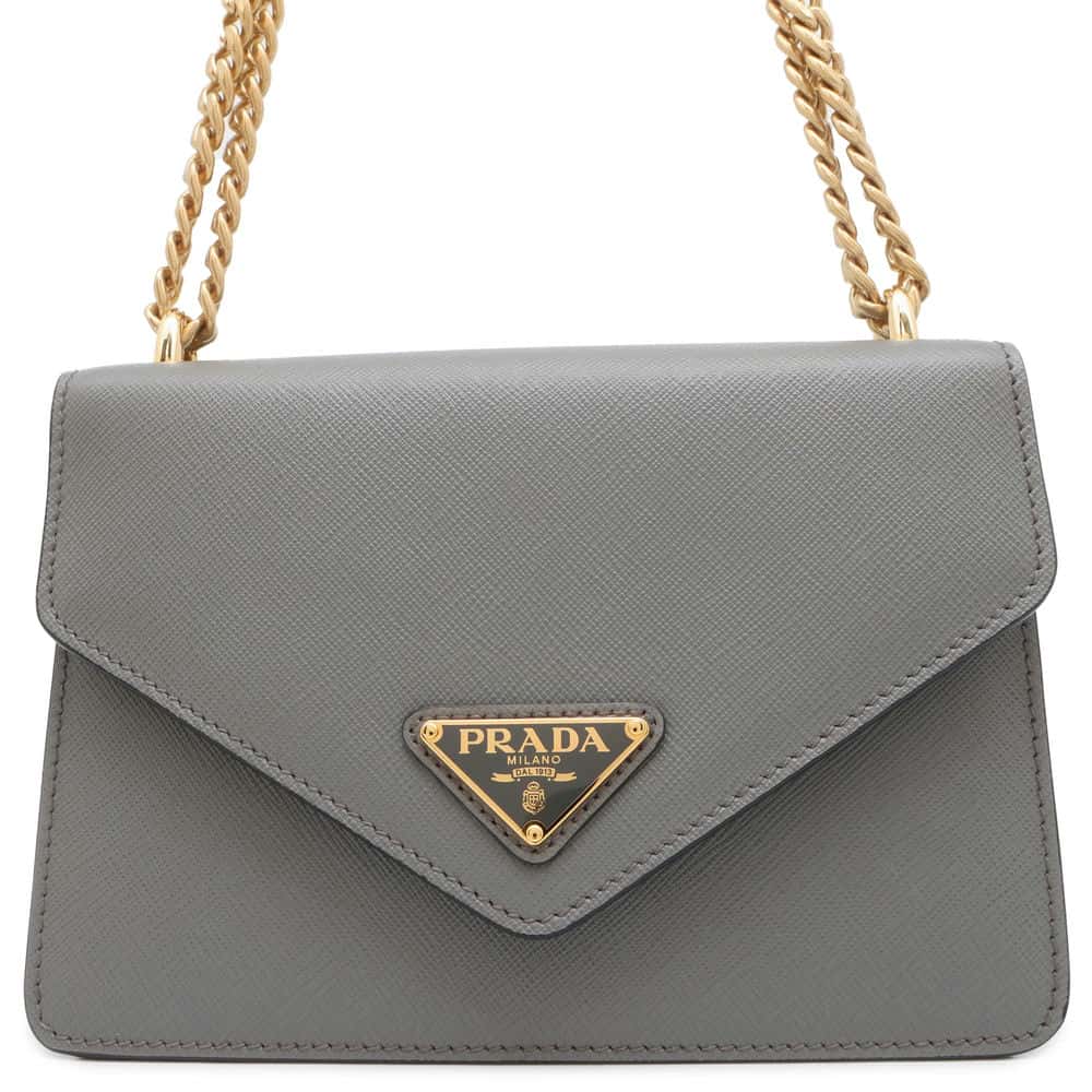 Prada Chainshoulder Bag Leatherleather Saffiano Gray