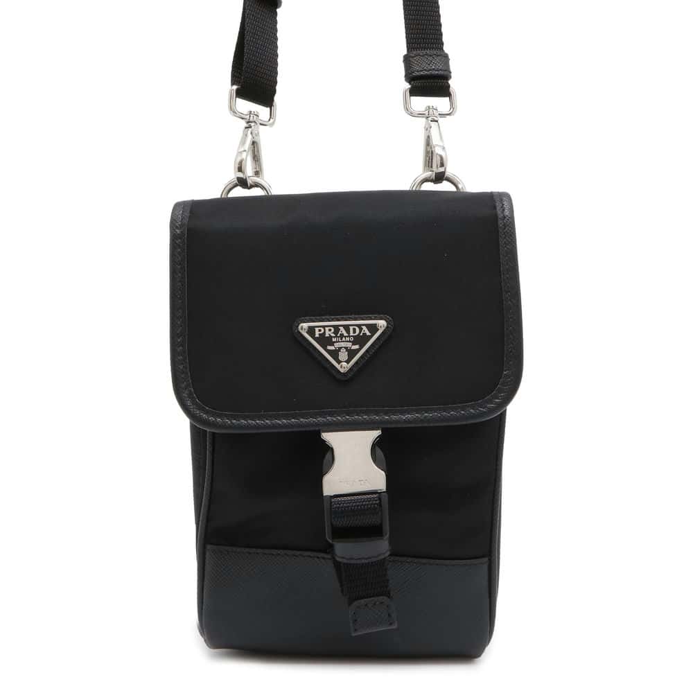 Prada Phone Shoulder Bag Leather Nylon Black