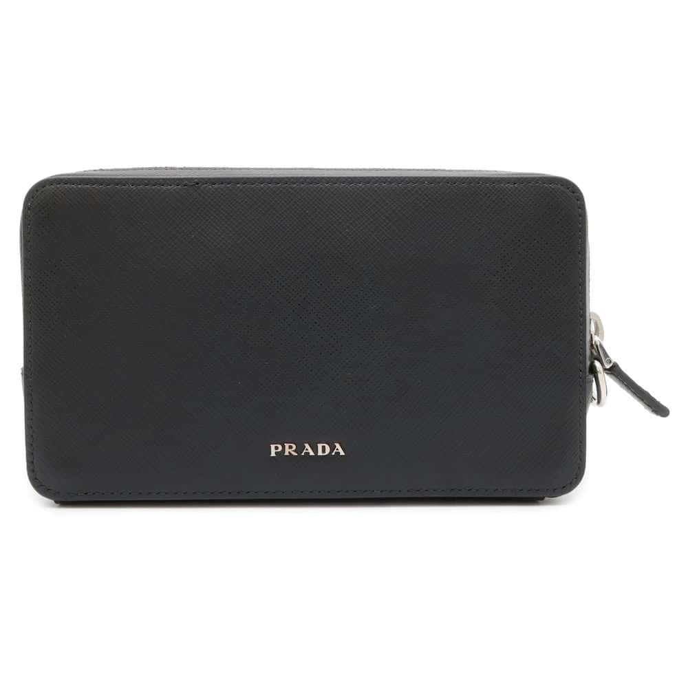 Prada Pouch Luxury Handbag Leather Saffiano Black Clutch Bag