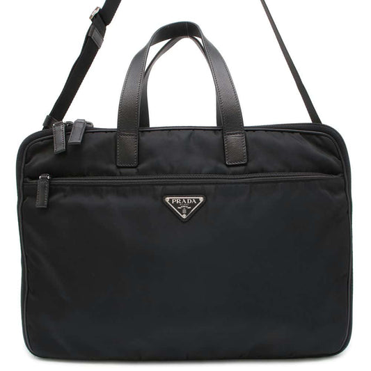 Prada Briefcase Leatherleather Luxury Handbag Nylon Saffiano Black Travel Bag