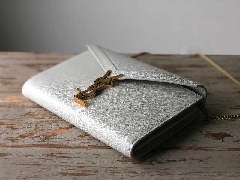 YSL Saint Laurent Cassandra -Front 8.7in 22cm White Flap Crossbody Bag