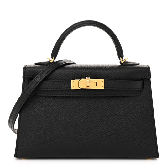 Hermes Epsom Kelly Sellier Handbag Black Mini Travel Bag 20 Black 1766356