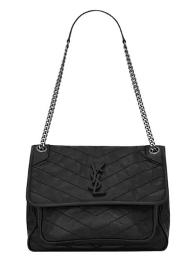 YSL Saint Laurent Saint Laurent Trending Nikki Krinkle Shoulder Bag Leather Black