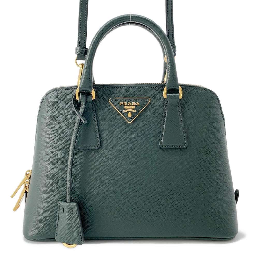 Prada Leatherlux 2Way Handbag Leatherlux Saffiano Green Travel Bag