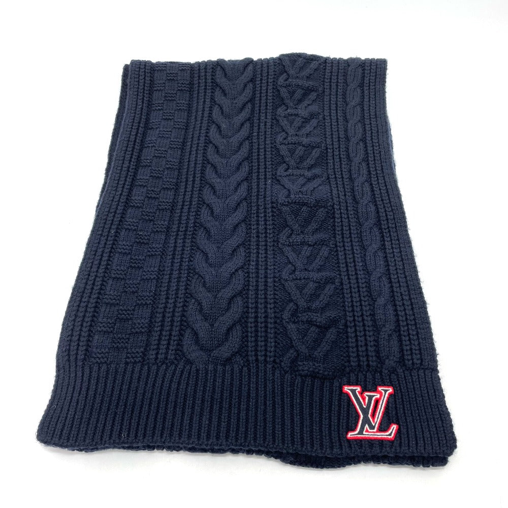 Louis Vuitton Scarf Echarpe cable Wool Navy Logo Apparel