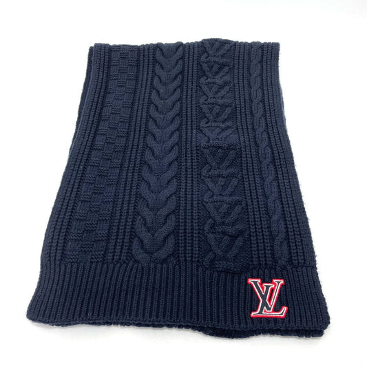 Louis Vuitton Scarf Echarpe cable Wool Navy Logo Apparel
