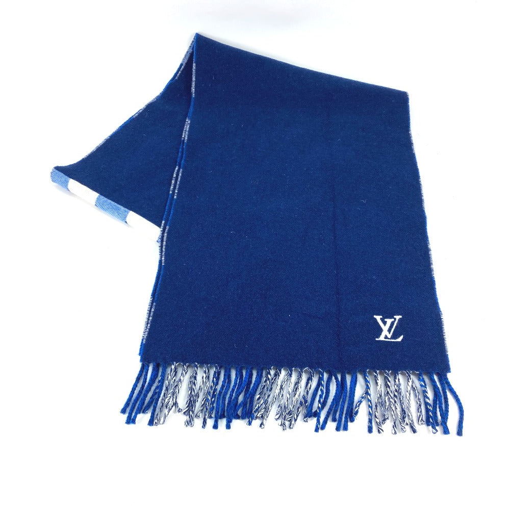 Louis Vuitton Scarf M76588 Cashmere Escharpe Check Monogram Wool Blue