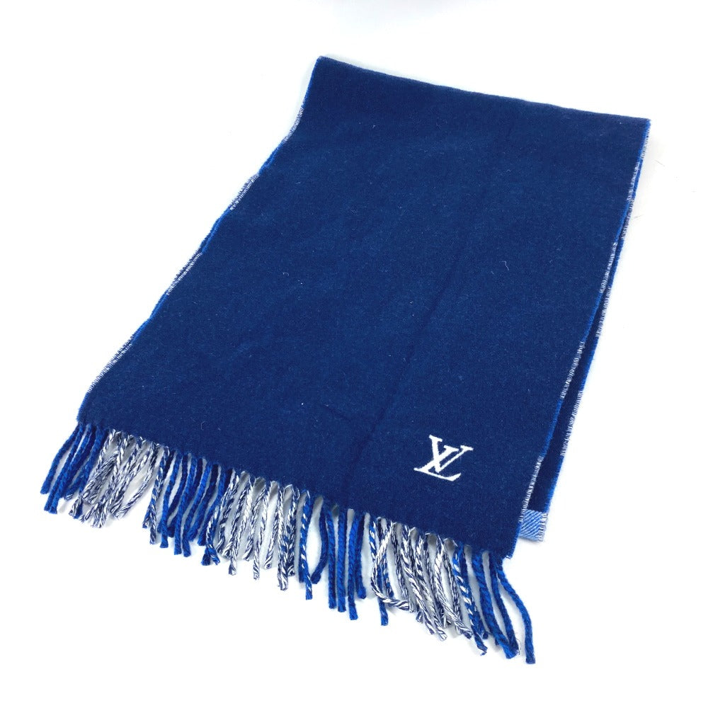 Louis Vuitton Scarf M76588 Cashmere Escharpe Check Monogram Wool Blue