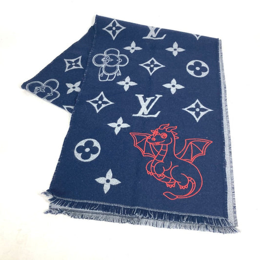Louis Vuitton Scarf M79189 Vivienne Dragonne Wool Navy Apparel