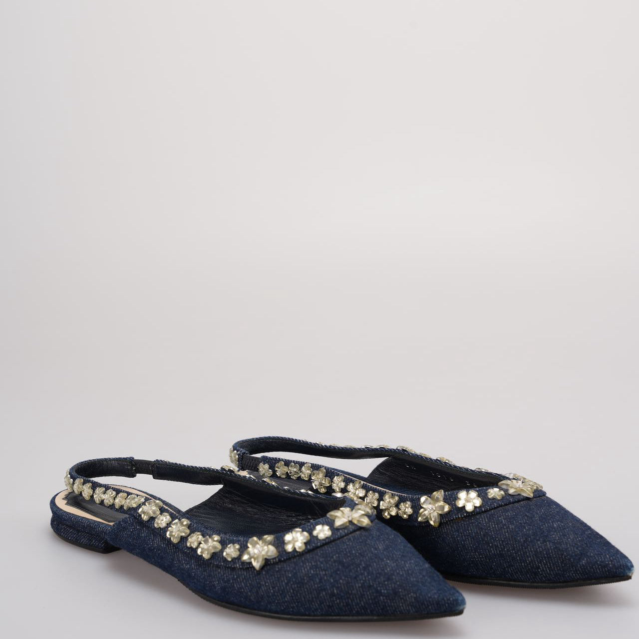 Dior Sling Bag Christian Crystal Garland Slingback Flat Denim Shoes