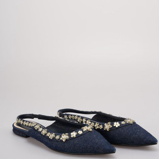 Dior Sling Bag Christian Crystal Garland Slingback Flat Denim Shoes