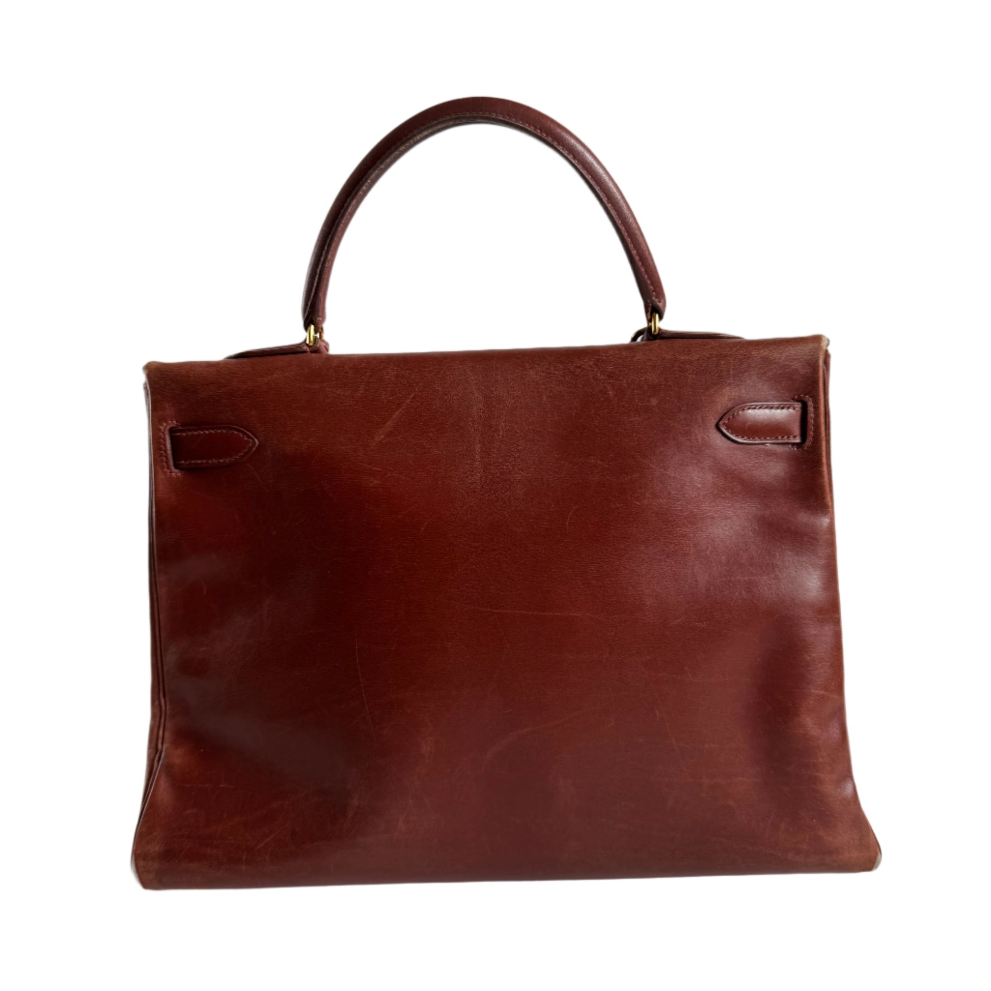 Hermes Kelly Box Calfskin Hardware With Strap Lock Leather Brown Travel Bag