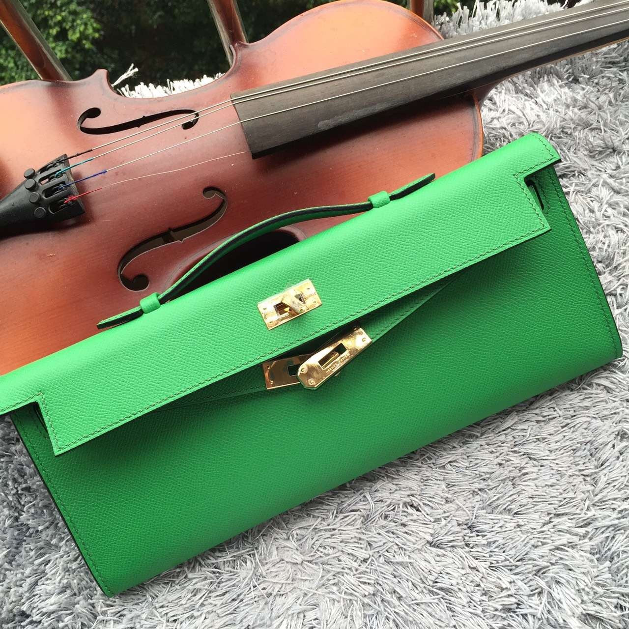 Hermes Luxury Bamboo Handcrafted Kelly Cut Clutch Handbag Clutch Bag