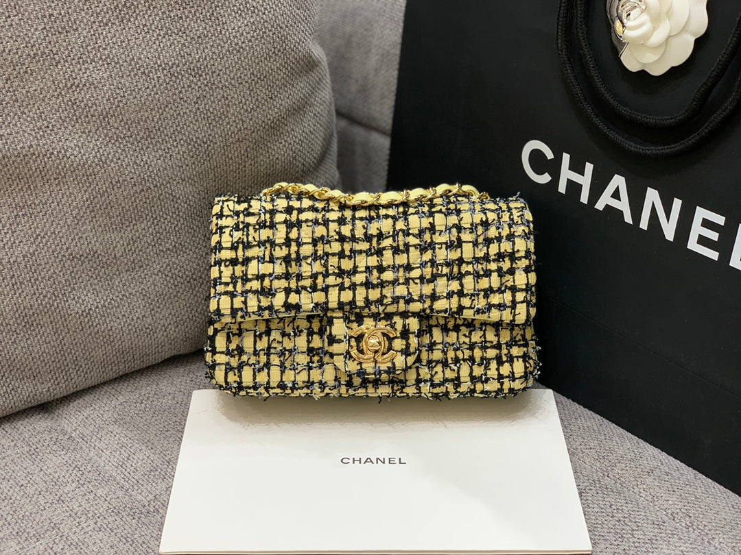 CHLMini Yellow Tweed 20cm 7.5in Flap Mini Bag