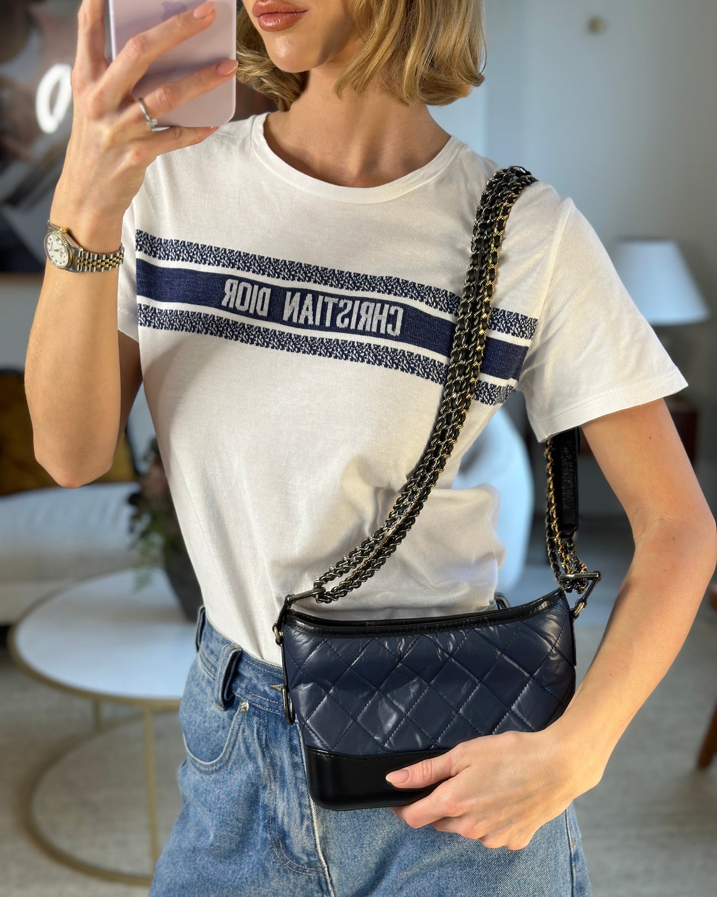 Chanel *FIRE * Blue & Black Small Gabrielle in Lambskin Leather with Mixed Hardware Accessory