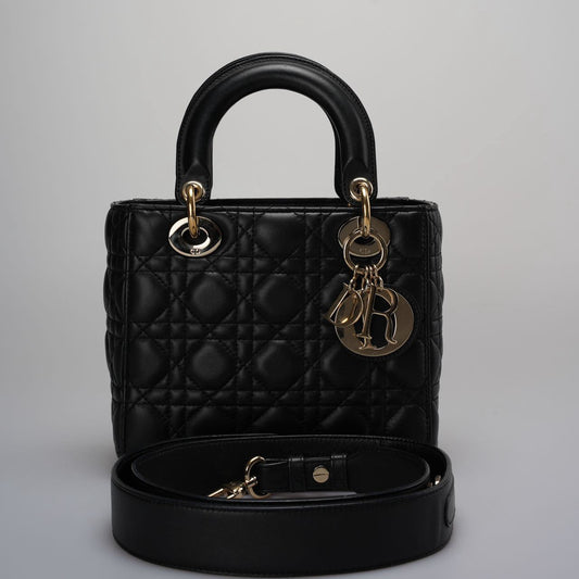 Dior Handbag Christian Lady Bag in Cannage with Hardware Leather Lambskin Black