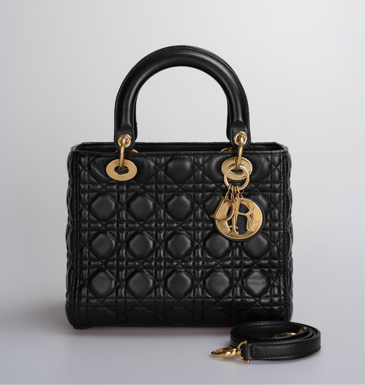 Dior Handbag Christian Lady Bag in Cannage with Hardwar Leather Lambskin Black
