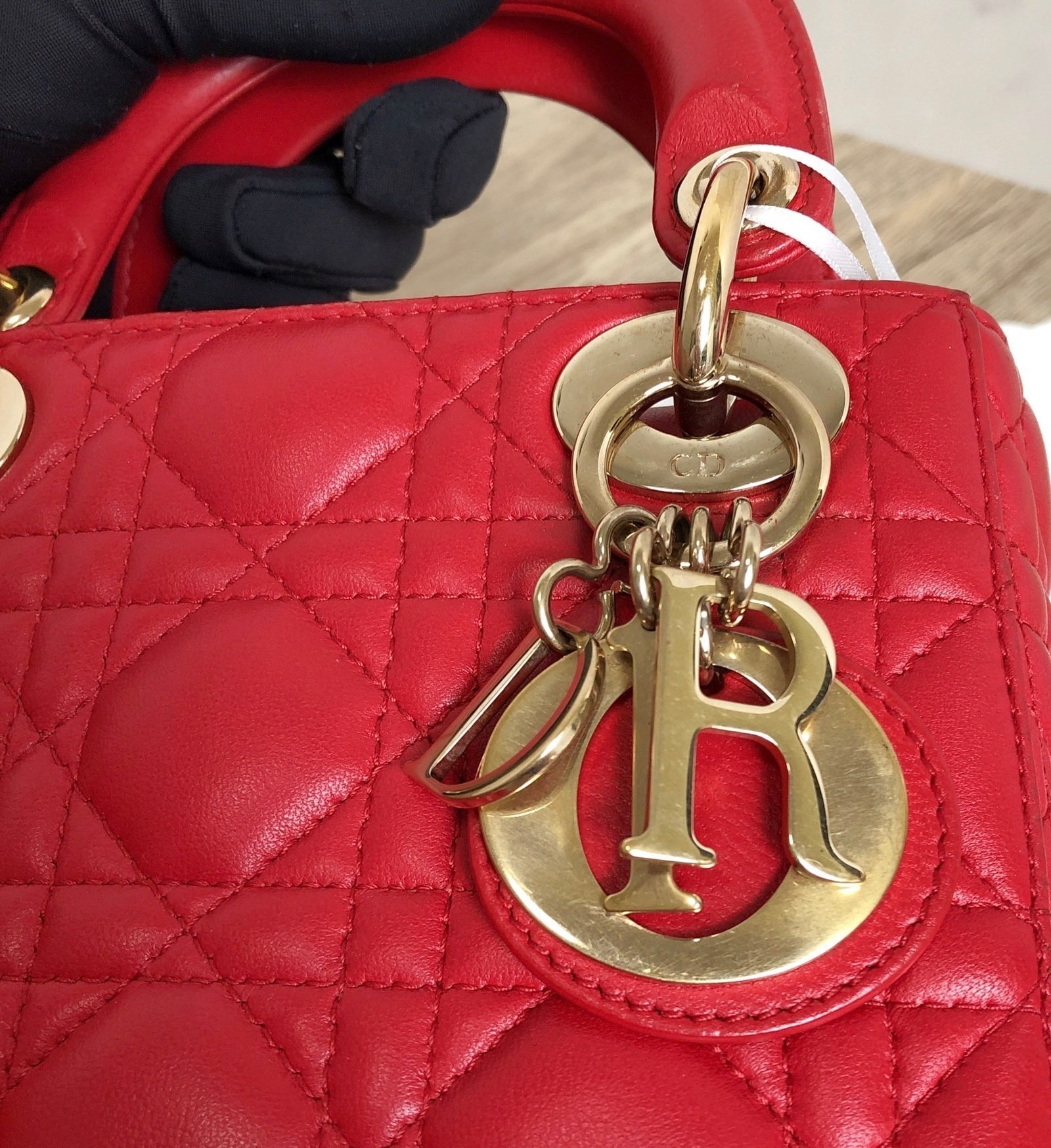 Dior Lady Handbag Cannage With Strap Leather Red Travel Bag
