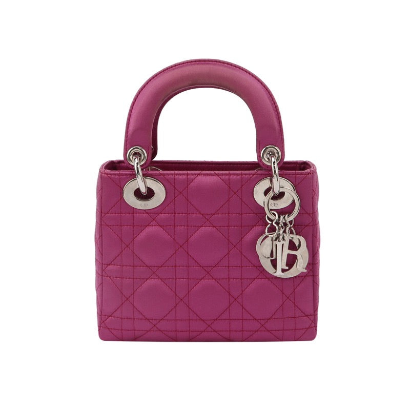 Dior Lady Silk With Hardware Handbag Pink Silver Travel Bag