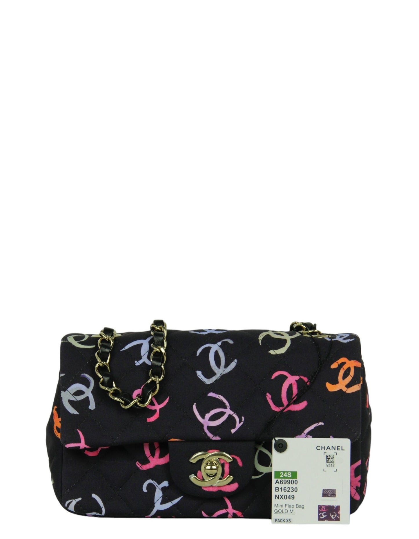 Chanel 2024 Navy CC Logo Printed Rectangular Mini Flap Bag