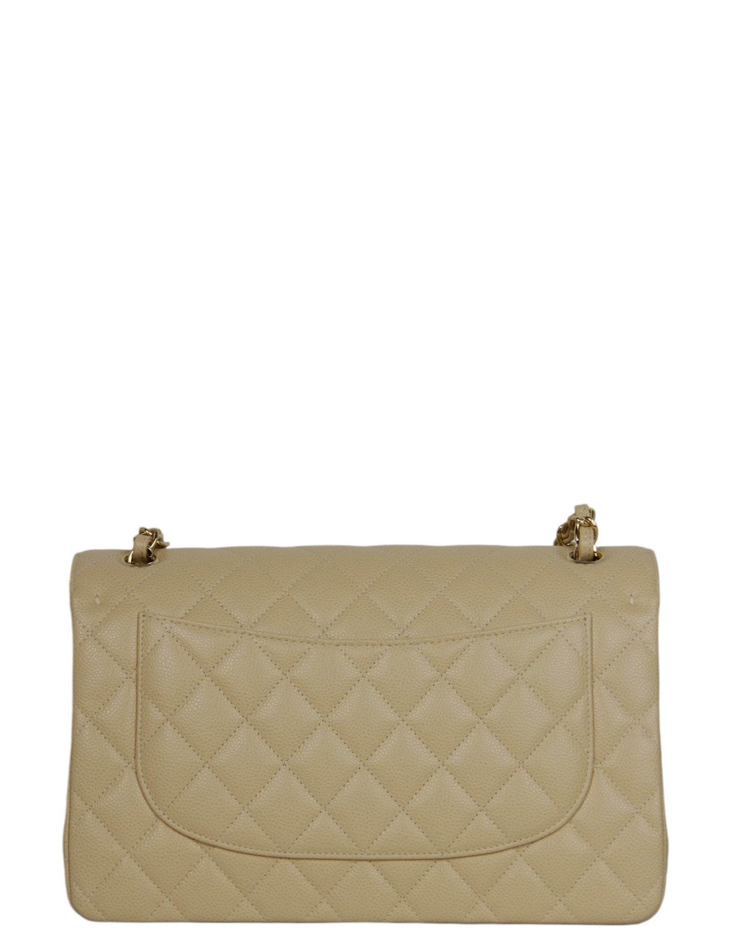Beige Caviar Leather Double Flap Jumbo Bag Signature