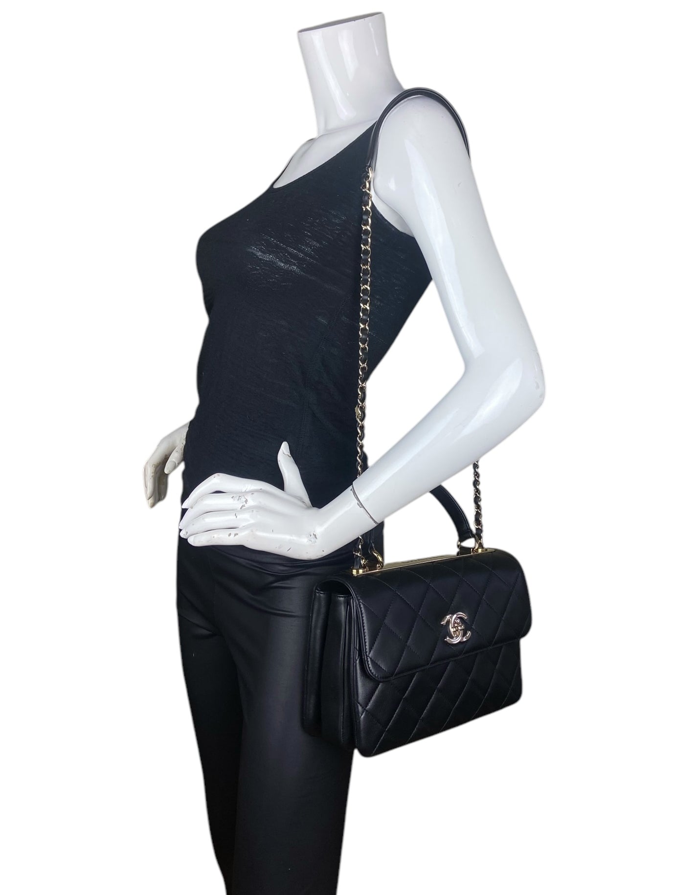 Chanel 2025 Black Lambskin Quilted Trendy CC Bag
