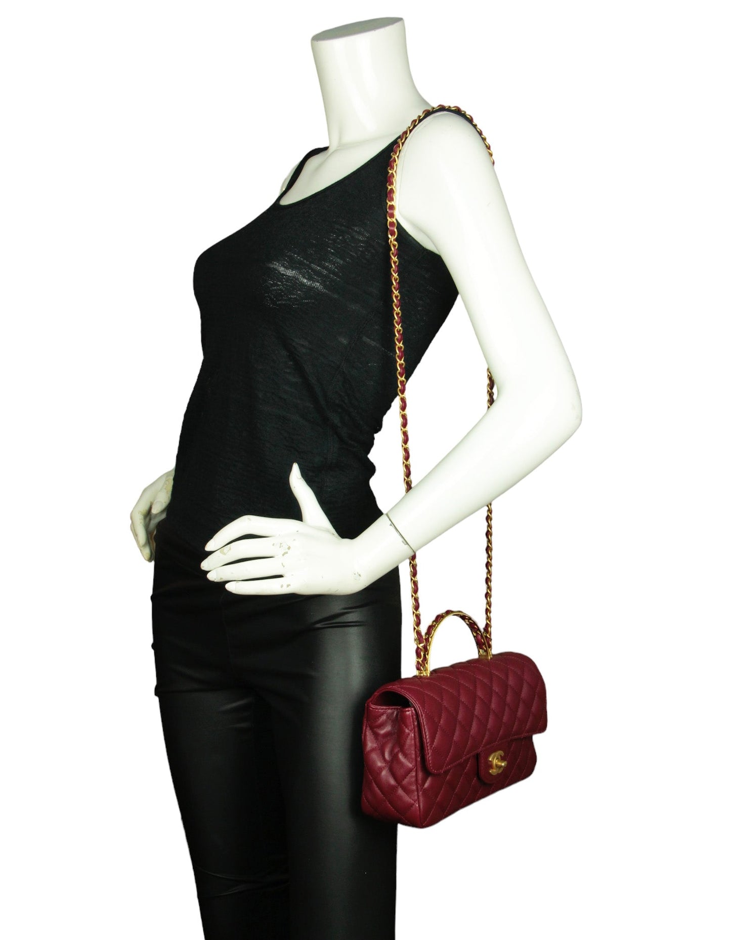 Chanel Burgundy Lambskin Leather Flapbag w/ Handle Bag