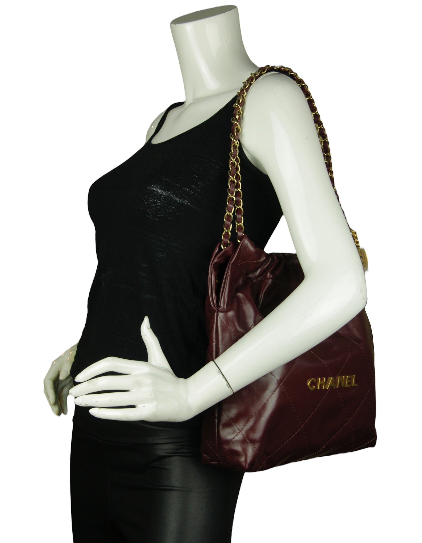 Chanel Burgundy Leather Quilted 22 Tote Bag