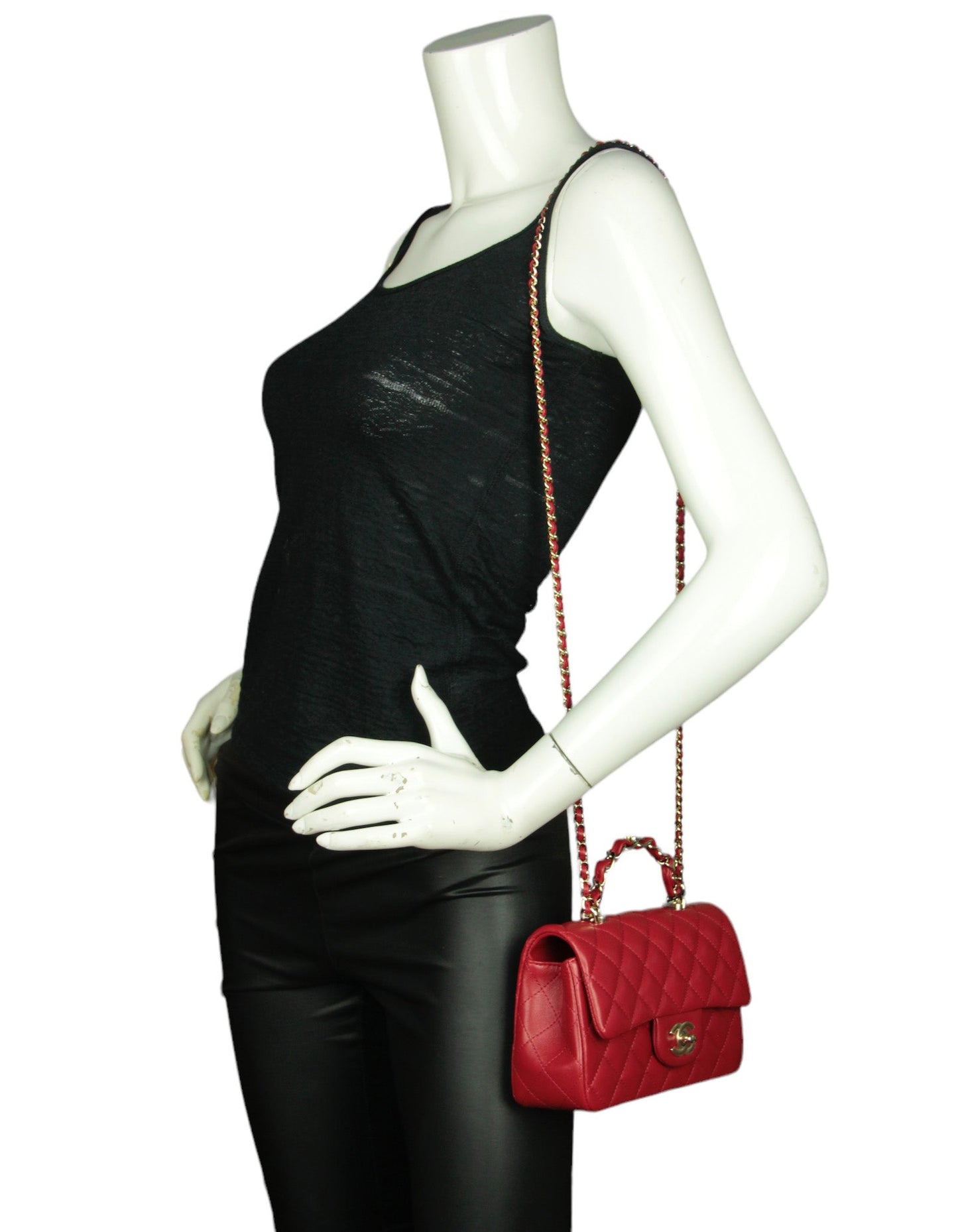 Chanel NWT Red Lambskin Quilted Mini Top Handle Rectangular Flap Bag