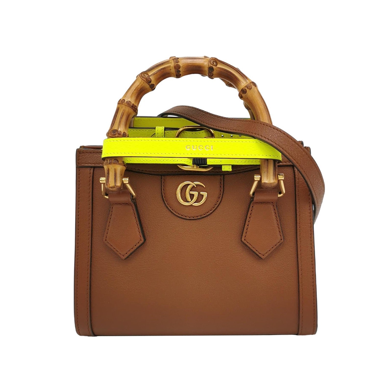 Gucci Diana Bamboo Handle Strap Leather Brown Tan Mini Travel Bag
