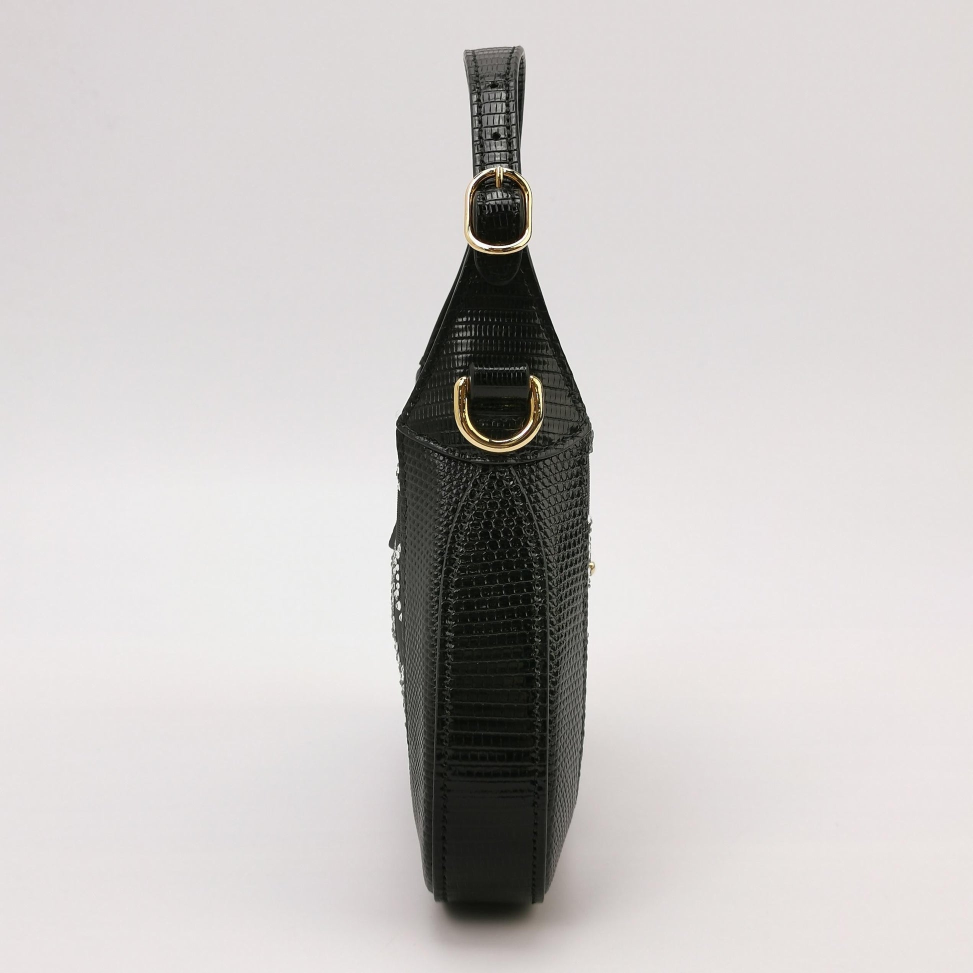 Gucci Jackie Lizard Skin Mesh Crystals Black Mini Chain Travel Bag
