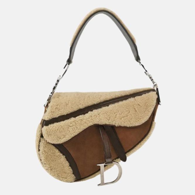 Dior Saddle Shoulder Bag Shearling And While Brown