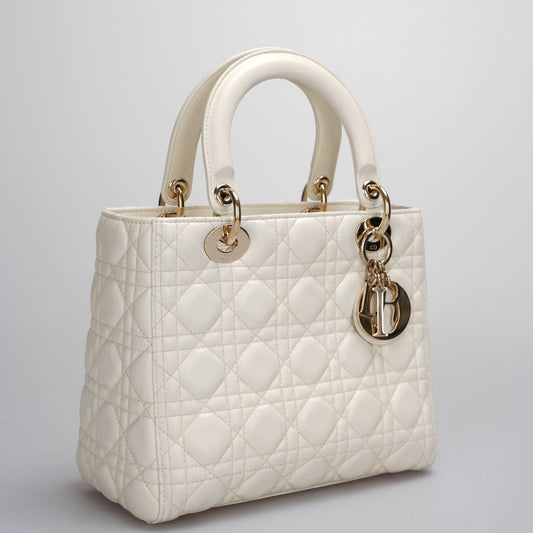Dior Handbag Christian Lady Bag White Medium