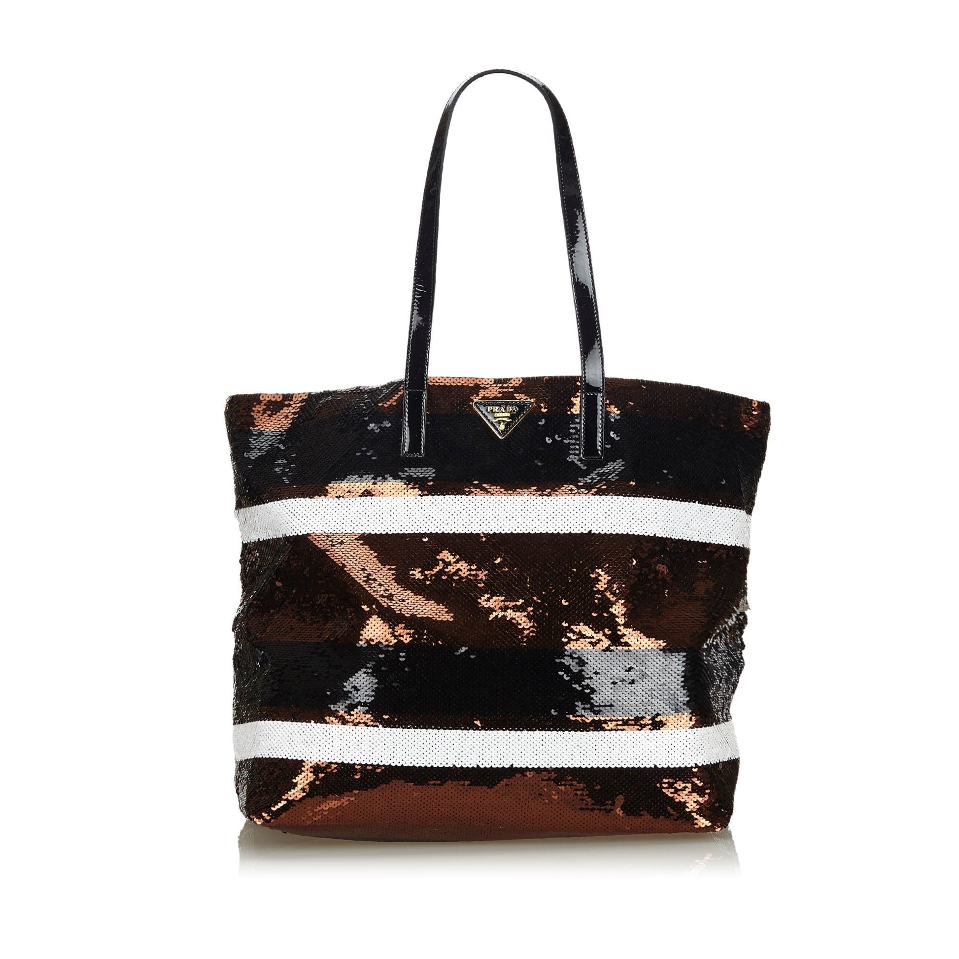 Prada Fabric Sequined Tote Bag Italy Nylon Black Tote Bag Italy