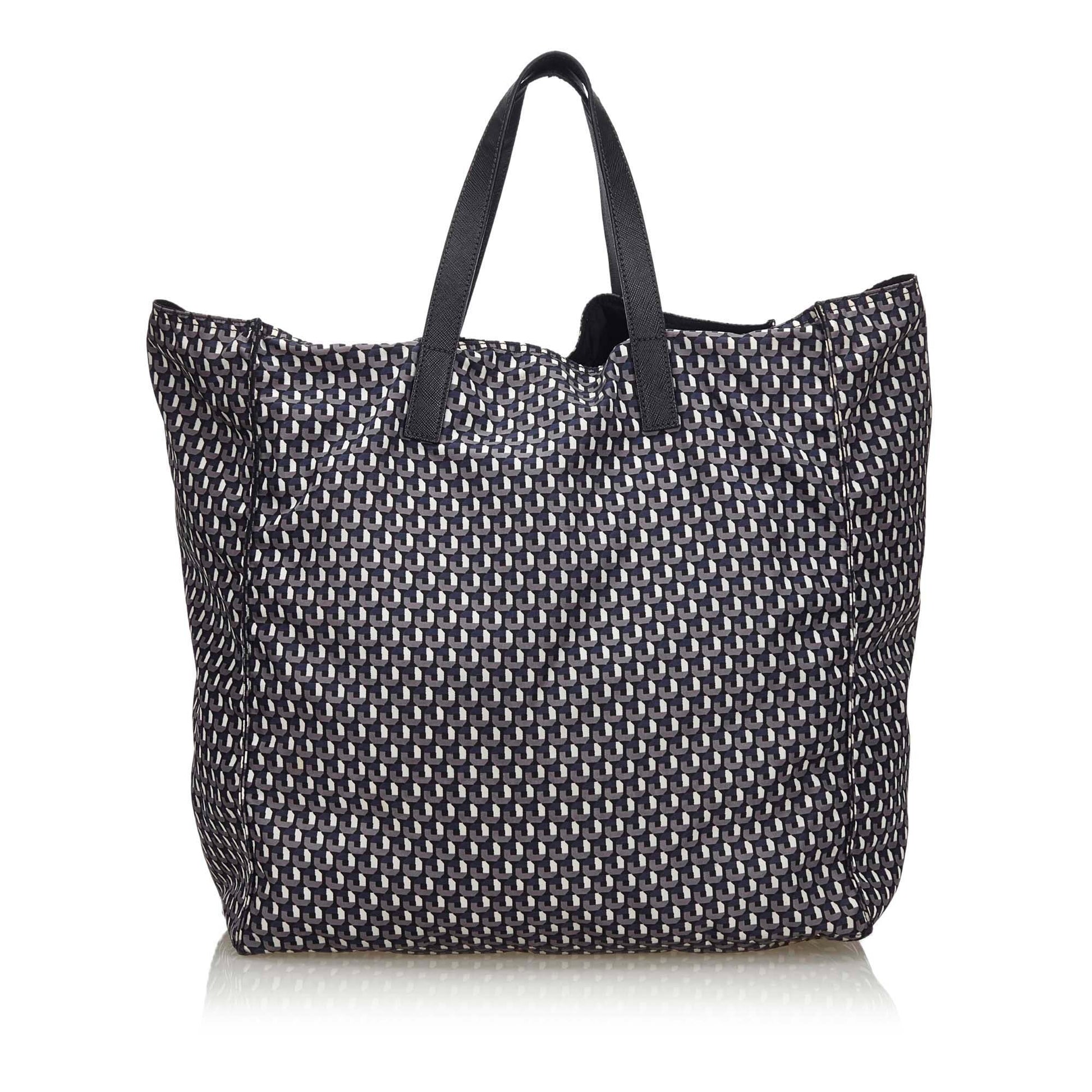 Prada Fabric Stampato Tote Bag Italy Nylon Gray Tote Bag Italy