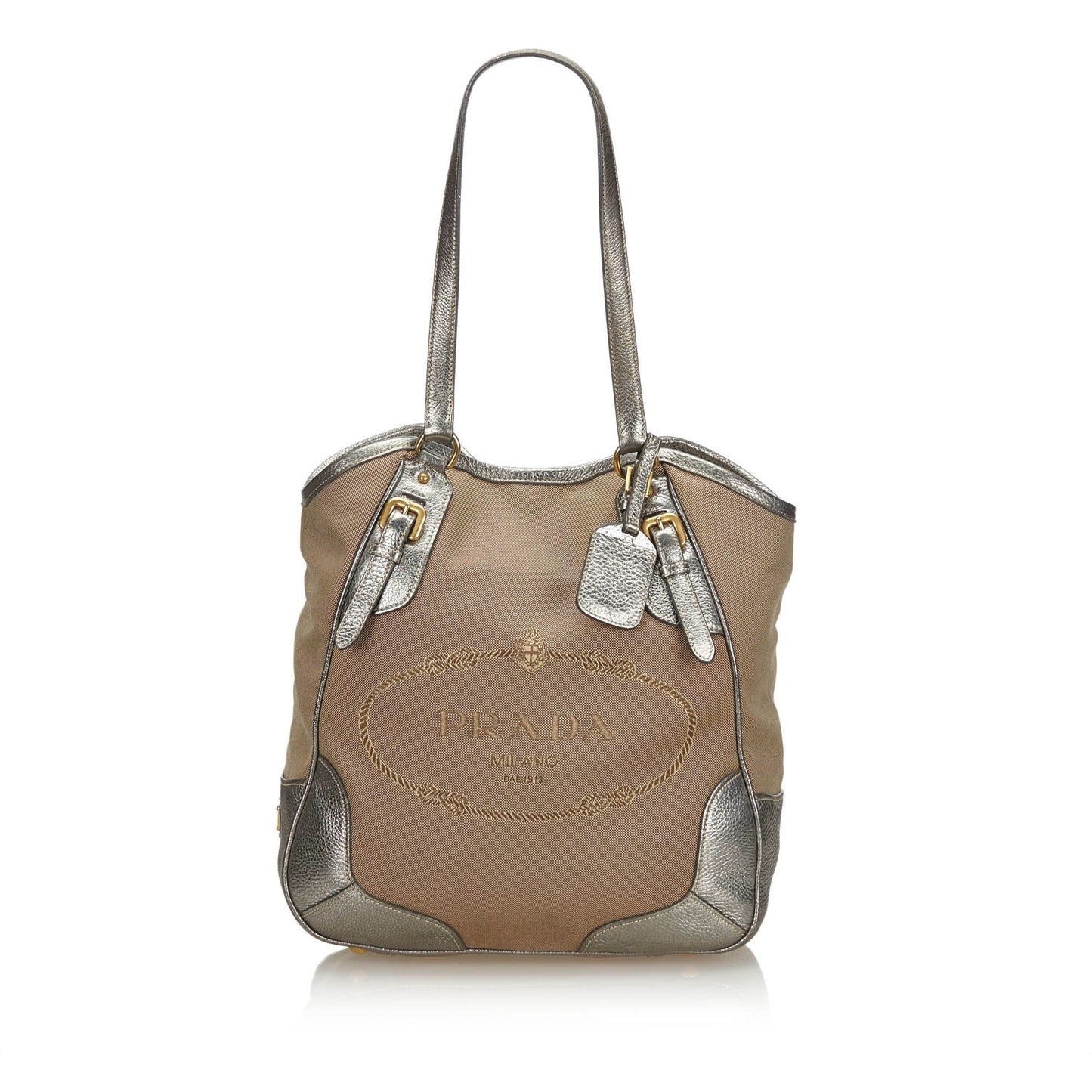 Prada Fabric Canapa Tote Bag Italy Canvas Brown Beige