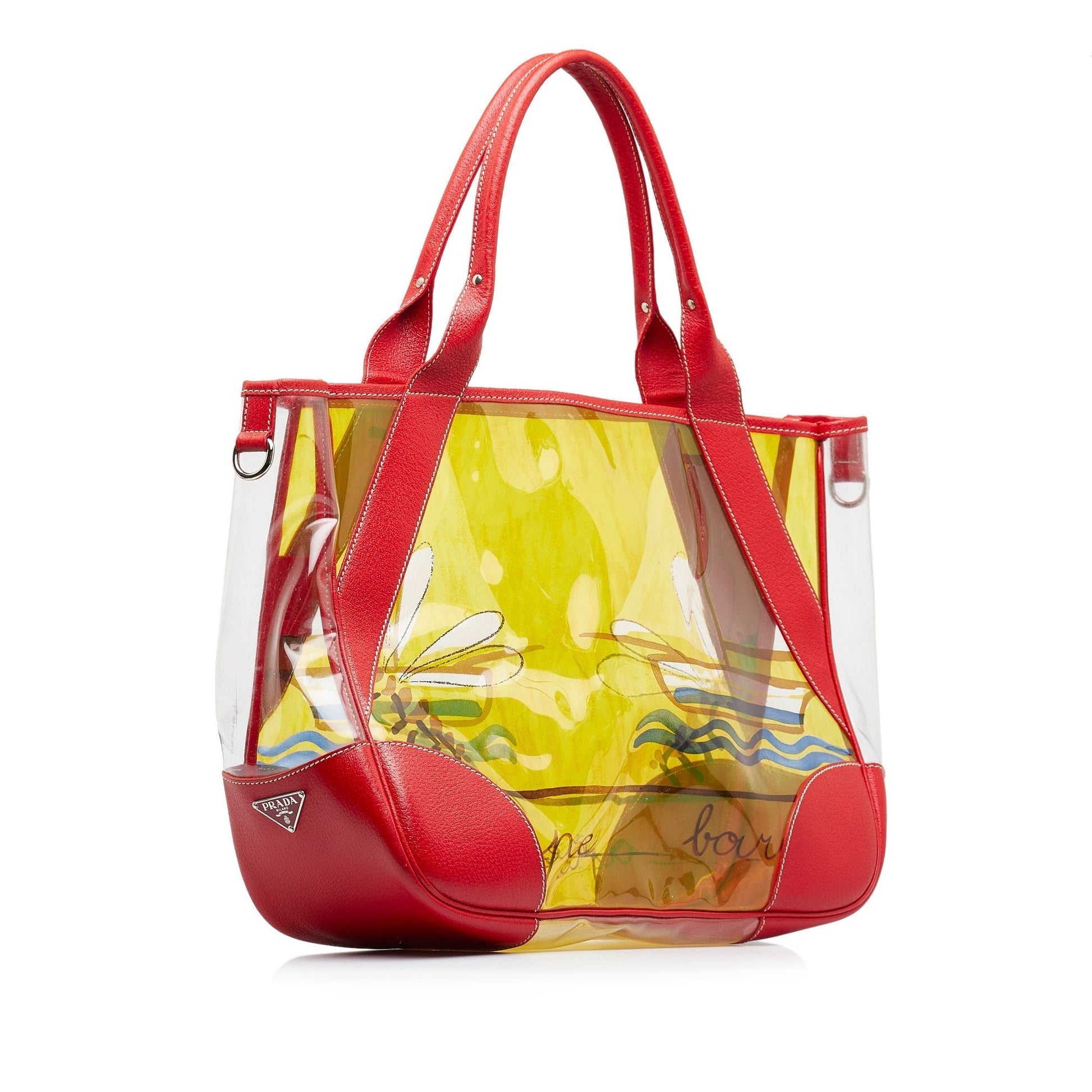Prada Printed Vinyl Tote Bag Yellow