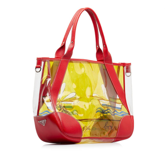 Prada Printed Vinyl Tote Bag Yellow