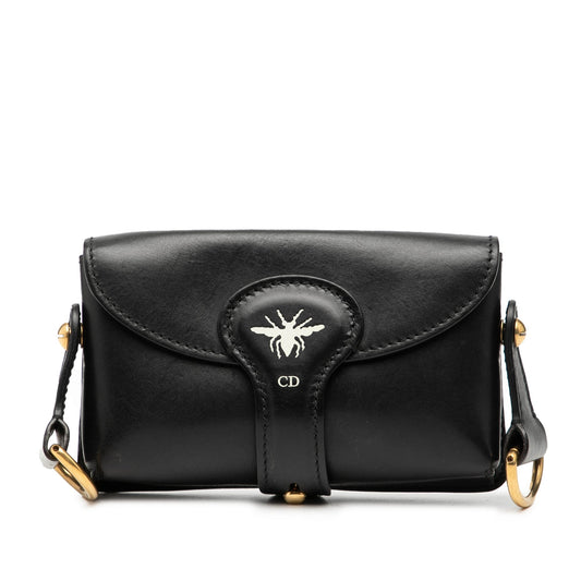 Dior Handbag D Bee Saddle Bag 2 Leather Black Mini Crossbody Bag