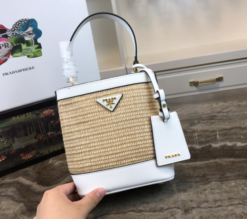 Prada Panier Straw Bag White Medium Travel Bag