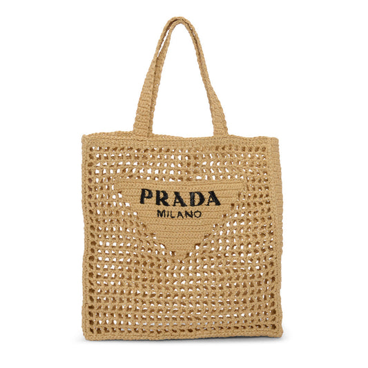 Prada Natural Crochet Tote Raffia Tote Bag