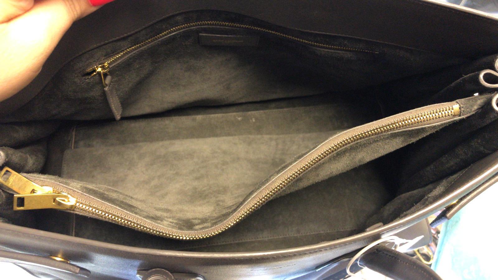YSL Saint Laurent Yves Sac De Jour Calfskin Satchel Bag Off Leather Medium